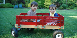 Kids in red wagon